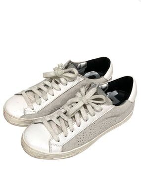 P448 John W Sneakers Softy White Glitter Laces Low-Top Shoes 38 US 7.5 8